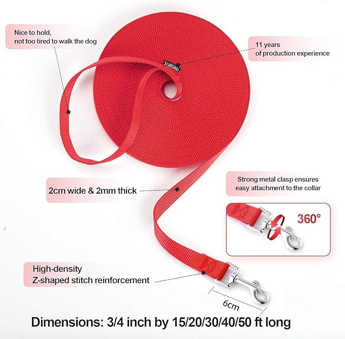 Dog/Puppy Obedience Recall Training Agility Lead - 15ft 20ft 30ft 40ft 50ft Training Leash - Great for Play, Camping, or Backyard (Brown, 30 Feet)