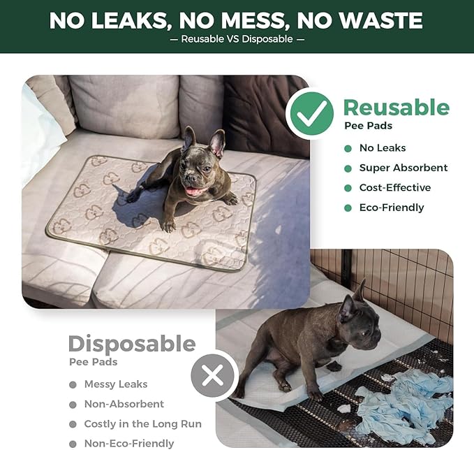 FXW Washable Pee Pads for Dogs, Leak-Proof & Non-Slip, Specifically Designed for 42inch Cages, 27" x 41" Rectangle, Khaki, 1 Pack