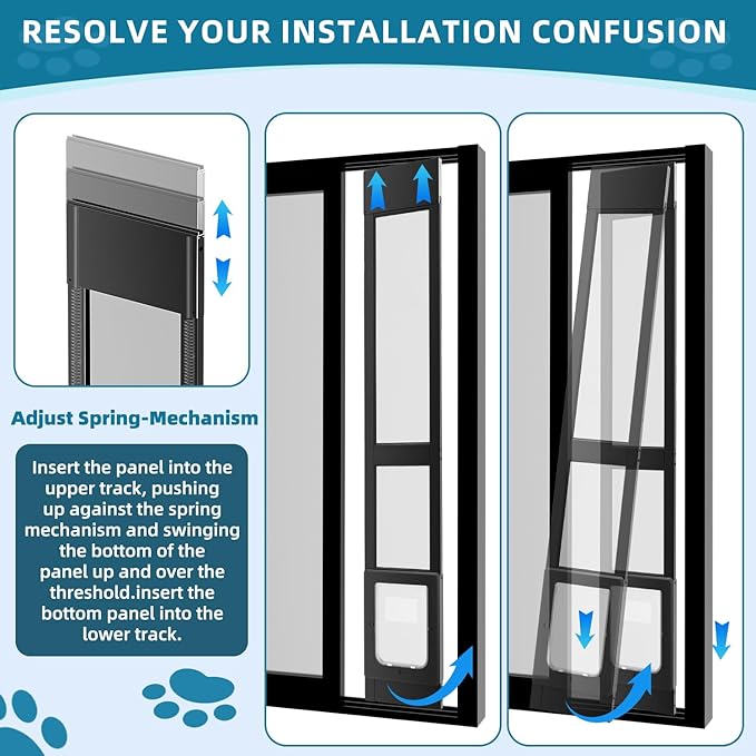 Dog Door for Sliding Glass Door, Magnetic Plastic Flap, Adjustable Height, No-Cut Insert with Lock, Ideal for Renters, Apartments, Patio Black L