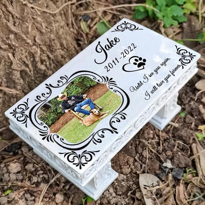 Personalized Memorial Bench for Pet Human, Custom Pet Memorial Stone with Colorful Photo, Pet Grave Marker Dog Headstone Cat Tombstone, Loss of Pet Gifts, Memorial Garden Plaque