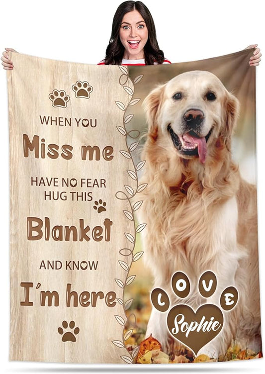 Pet Memorial Blanket Gift - Personalized Dog Memorial Blanket with Photo Name, Pet Sympathy Gifts for Dogs Lovers, Custom Loss of Dog Grief Blankets, Pets Remembrance Bereavement Gifts (1 Photo)