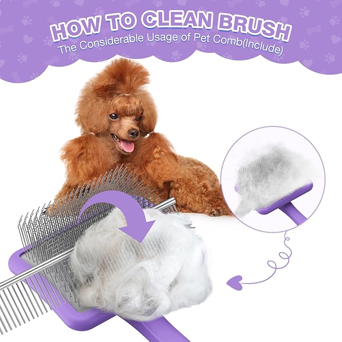 Large Slicker Brush for Dogs,Doodle Brush for Poodles, Goldendoodles, Labradoodle, Extra Long Pins for Detangling Matted Fur & Removing Tangle, Dog Grooming Kit with Wooden Handle. Purple