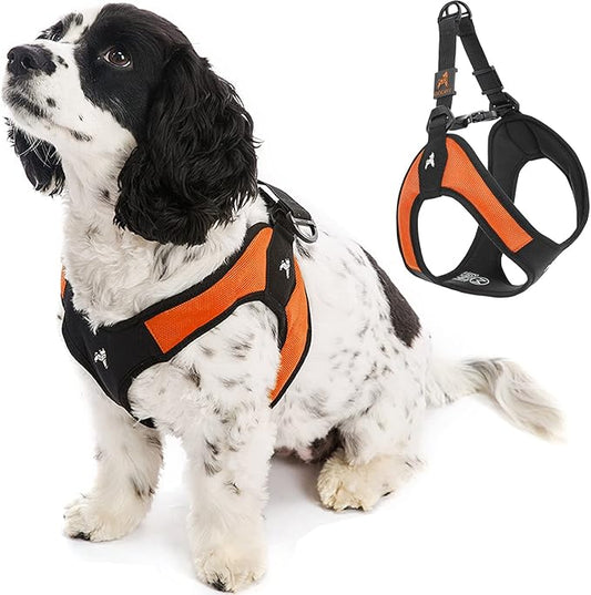 Gooby Escape Free Easy Fit Harness - Orange, Medium - No Pull Step-in Patented Small Dog Harness with Quick Release Buckle - Perfect On The Go No Pull Harness for Small Dogs or Medium Dog Harness