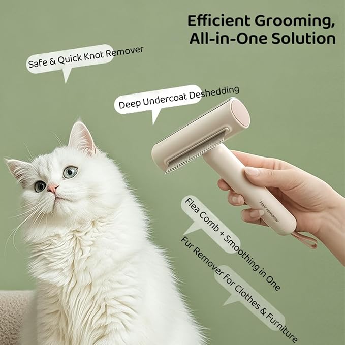 3-in-1 Pet Grooming Combs for Matted Hair Dogs/Cats,Stainless Grooming Comb with Short & Long Teeth,With a Lint Roller for Dust & Hair,Hidden Dematting Comb for Long Hair,Easy to Use and Clean White