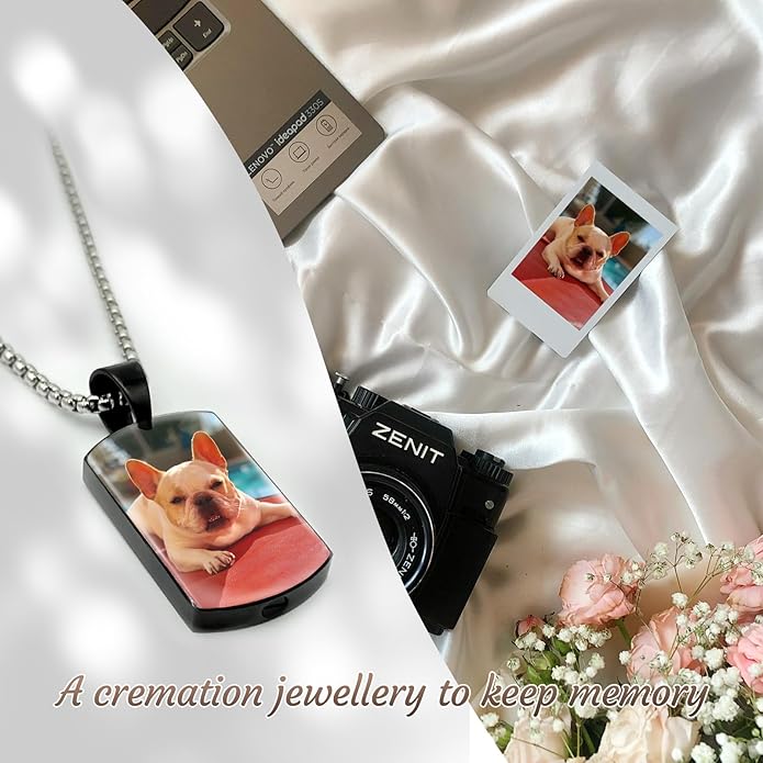 Funnylife Personalized Pet Urn Necklaces for Dog Cat Ashes Custom Photo Text Stainless Steel Cremation Jewelry Pet Loss Memorial Gift