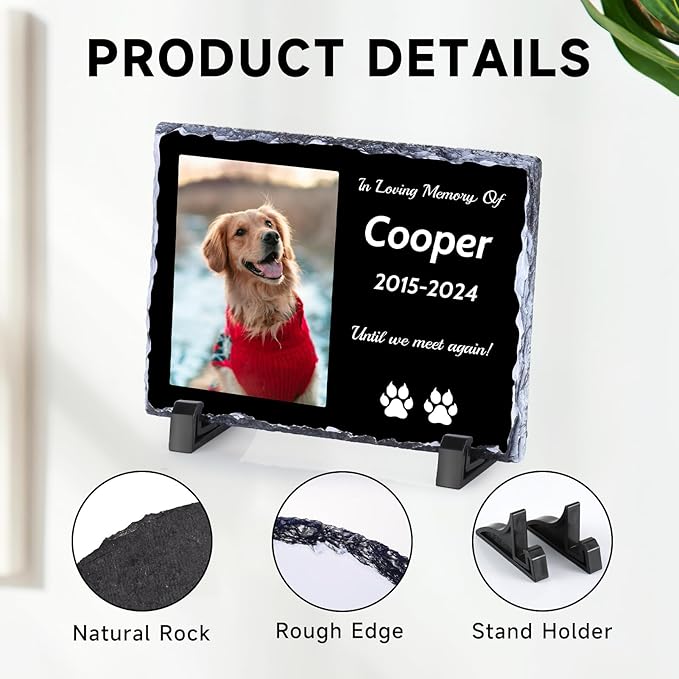 Pet Memorial Stones for Dogs, Dog Memorial Stone Outdoor, Pet Headstones for Dogs, Memorial Gifts for Loss of Dog, Custom Stone Picture Frame Plaque with Name/Text