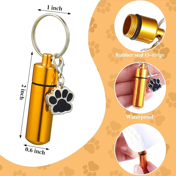 4 Pcs Pet Urns Keychain with 4 Paw Shape Urn Pendant, Keychain for Pet Ashes Keepsake Stainless Steel Small Pet Urns for Dogs Small Pet Cremation Keepsake Paw Memorial Urn
