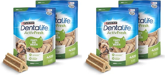 Dentalife ActivFresh Pack of 4 Dog Chews for Small Dogs, Dental Chews to Freshen Breath, Chicken Flavor, 13.5 oz. Each, 45 Each/90 Total - 45 Ct. Pouch