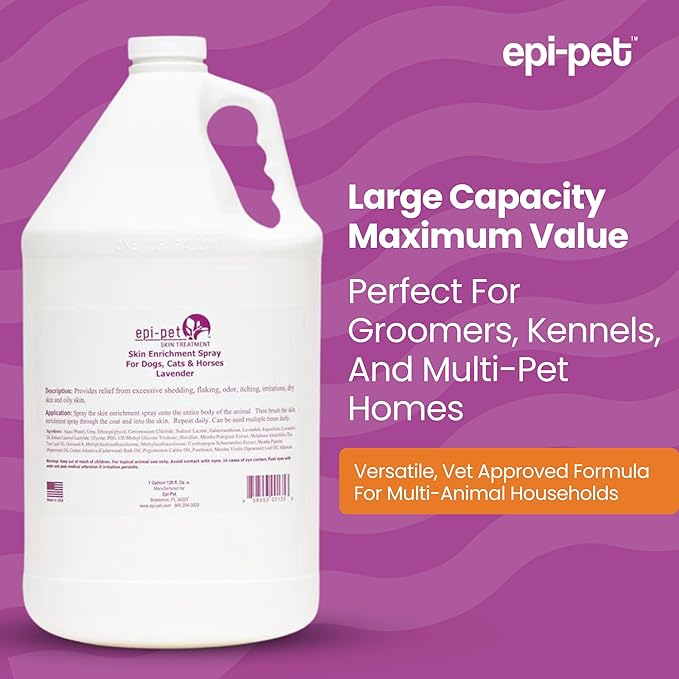 Epi-Pet Veterinary Formulated Dog Hot Spot and Dog Itch Spray, Pet Skin Treatment Spray for Allergies, Deshedding and Redness, Use it as Skin and Coat Conditioner, 1 Gallon (Pack of 2), Lavender