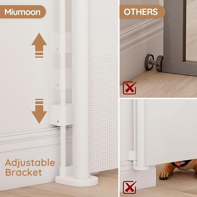 One-Hand Operation Retractable Baby Gates, 59 inch Retractable Gate with Reinforced Strip Design to Prevent Crawling Through, 5 FT Retractable Dog Gate for Stairs, Doorways, Hallways