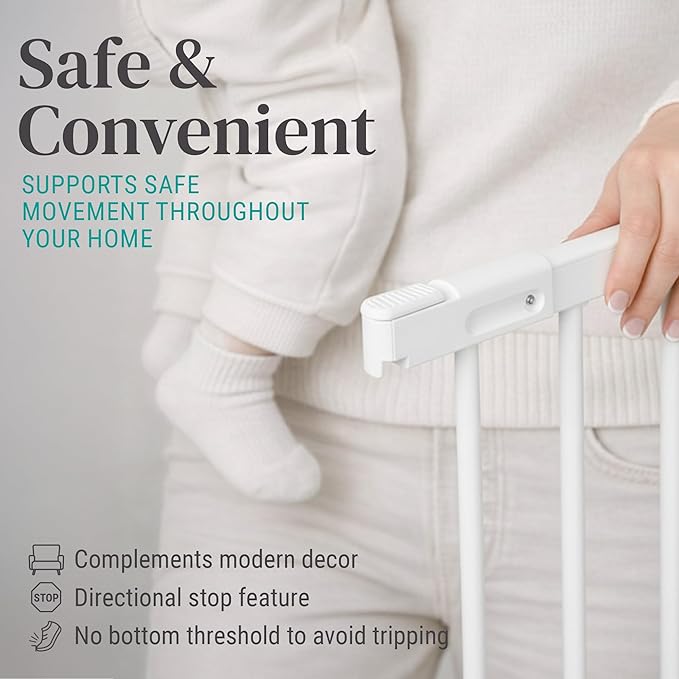 KidCo 28-42.5" Angle Mount Safeway Angeled Baby Gate for Stairs with Banister or Uneven Walls | No-Trip Top of Stairs Baby Gate No Bottom Bar | Quick-Release Mounted Hardware (White)