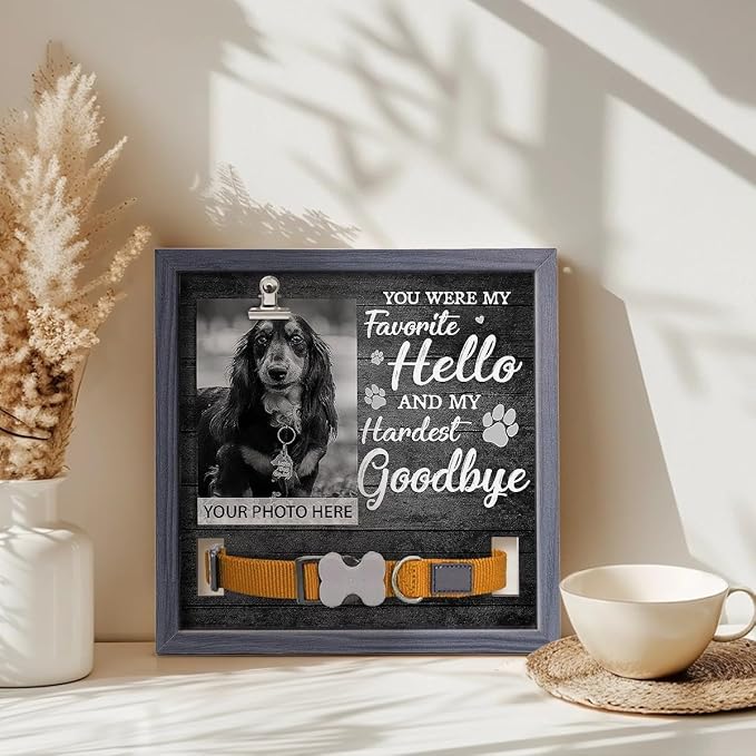 Pawfect House Pet Memorial Picture Frame With Photo Clip, Dog Memorial Gifts For Loss Of Dog, Pets Memorial Gifts For Dogs, 9x9 Inches Loss Sign With Collar Holder, Loss Of Pet Sympathy Gift Dogs
