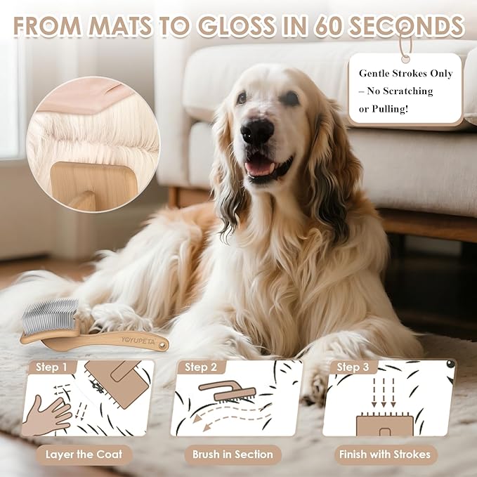 Large Slicker Brush for Dogs,Doodle Brush for Poodles, Goldendoodles, Labradoodle, Extra Long Pins for Detangling Matted Fur & Removing Tangle, Dog Grooming Kit with Wooden Handle. Natural
