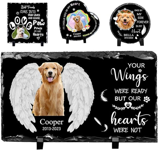 Pet Memorial Stones for Dogs Personalized Photo Rock Slate Rectangle Shape Customized Memorial Stone Gifts for Loss Dog Cat