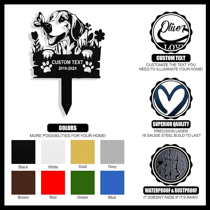 Custom Dog Grave Markers Outdoor, Personalized Pet Grave Marker Stake Dog Memorial, Outdoor Weatherproof Pet Cemetery Sign, Personalized Dog Memorial Gifts for Loss of Dog