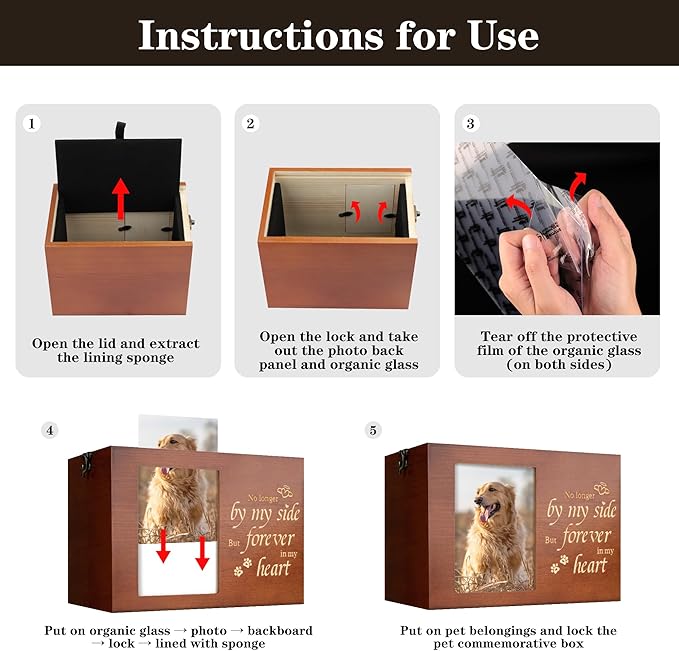 Pet Urns for Dogs or Cats Ashes with Photo Frame, Wooden Memory Box for Keepsakes with Black Flannel as Lining, Pet Memorial Gifts for Dogs (Brown Medium)