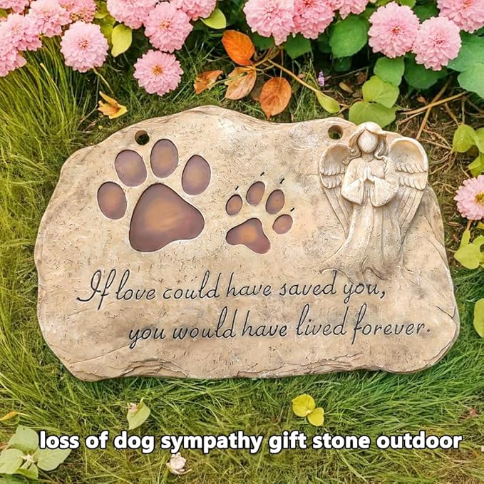 jinhuoba Pet Dog Memorial Stones Headstones Plaques with Angel, Sympathy Paw Prints Pet Dog Memorial Gifts Loss Gifts Remembrance Gift Grave Stones for Dogs or Cats Outdoors, 11" x 7.5"