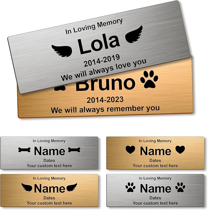 Custom Pet Memorial Nameplate for Urns & Ashes Boxes, Personalized Stainless Steel Adhesive Backing Badge Remembrance Tags (Text)