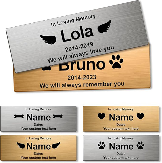 Custom Pet Memorial Nameplate for Urns & Ashes Boxes, Personalized Stainless Steel Adhesive Backing Badge Remembrance Tags (Text)