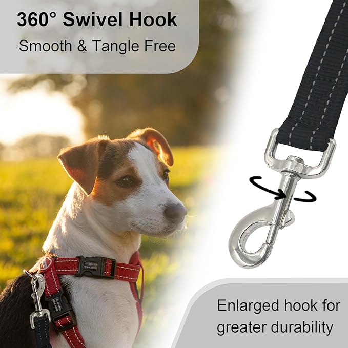 Thick Dual Padded Handle for Dog Training Control, 18 Inches Traffic Dog Leash Short with Reflective Stitching, Heavy Duty Short Hand for Small to Strong Sized Dogs Training Leash Black 1.5FT
