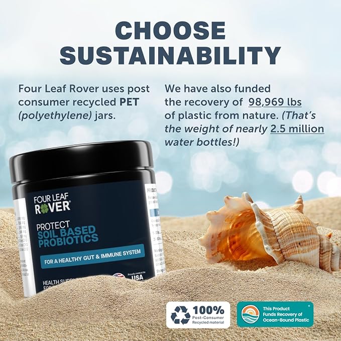 Four Leaf Rover Protect - Probiotics for Dogs - Veterinarian Formulated - with Natural Prebiotics and Antioxidants - Detoxification & Gut Health - 30 Day Large Dog Supply