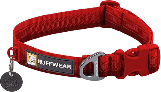 Ruffwear, Front Range Dog Collar, Adjustable Tubelok Webbing, Lightweight, Side Release Buckle, Aluminum V-Ring, Durable for Everyday Use, Red Canyon, 11"-14"