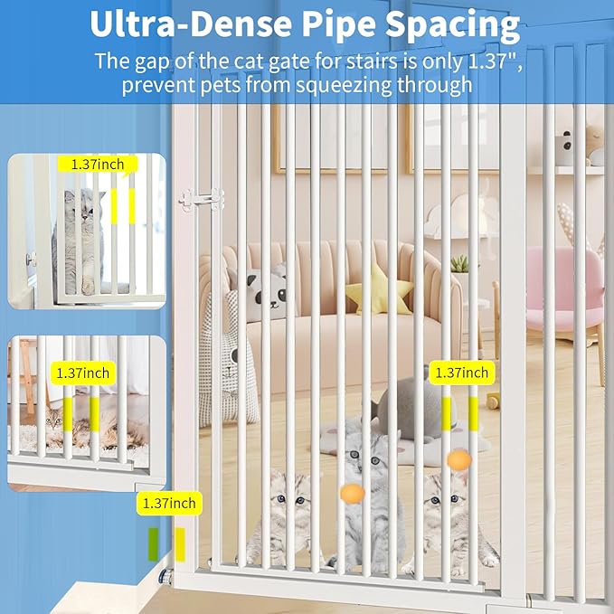 55.1 inch Extra Tall Pet Gate, Extra Wide 29.92"- 43" Adjustable Dog Gates, Pressure Mounted Walk Through Swing Safety Tall Cat Gate for Doorways, Stairs, Kitchen(White)