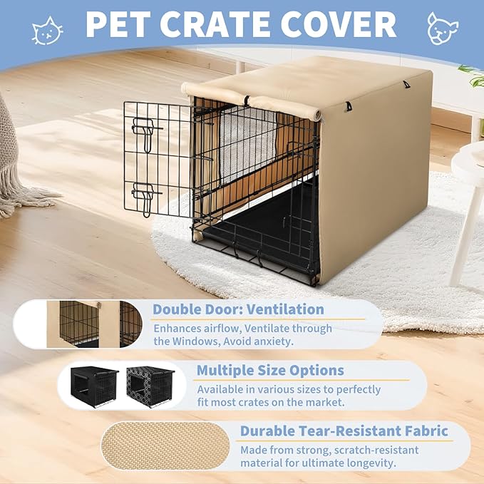 X-ZONE PET 36" Dog Crate Cover for Indoor/Outdoor - Heavy Duty Polyester Pet Kennel Cover Fits for Wire Dog Cage Beige