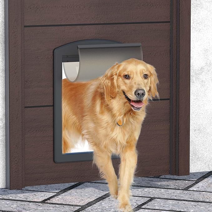 Dog Door for Door,Door for Dogs and Pets,Strong Plastic Doggy Door Cat Door and Medium Dog Door with Sliding Lock Panel and Magnetic Soft Flap(Black, Medium)