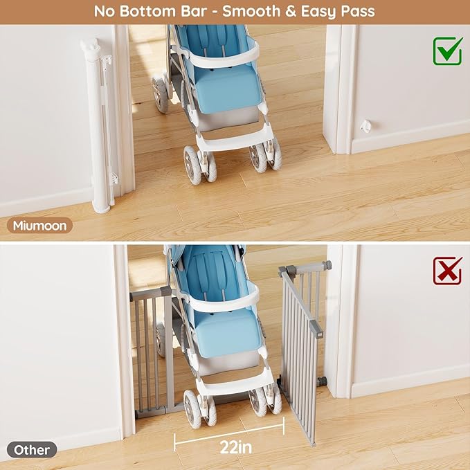 One-Hand Operation Retractable Baby Gates, 120 inch Retractable Gate with Reinforced Strip Design to Prevent Crawling Through, 10 FT Extra Wide Retractable Dog Gate for Indoor/Outdoor