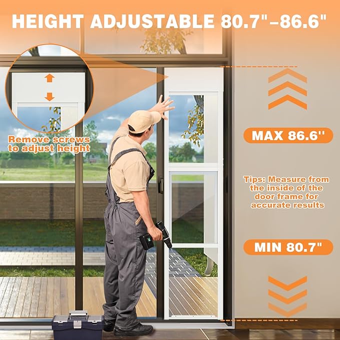 Dog Door for Sliding Glass Doors, 80.7"–86.5“ Height Adjustable, Two-Piece Design Pet Door with Lock, Easy Insert-Install, No-Drill Needed, Ideal for Apartments, Rentals, Balconies & Patios