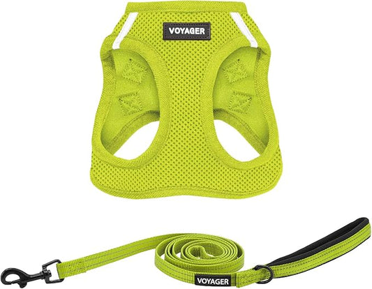 Best Pet Supplies Voyager Step-in Air All Weather Mesh Harness and Reflective Dog 5ft Leash Combo with Neoprene Handle, for Small, Medium and Large Breed Puppies - Set (Lime Green), Small