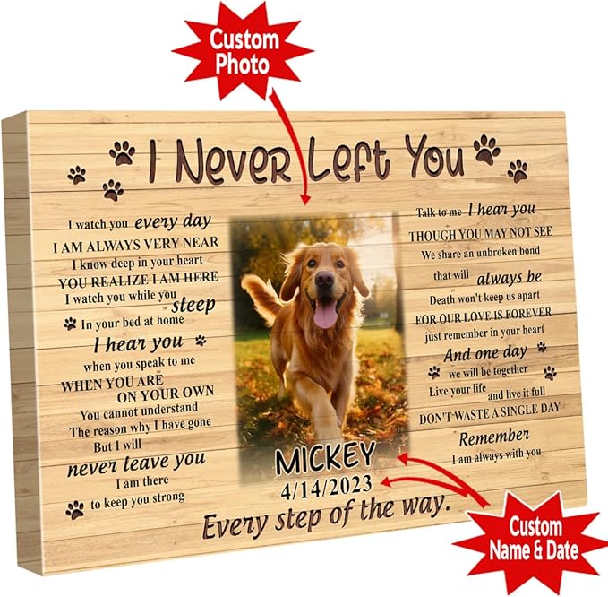 C72613 I Never Left You Canvas, Dog Memorial Canvas Gifts Custom Photo, Personalized Memorial Loss of Loved One, Sympathy for Dog Lovers Mom Dad Photo Memorial With Name Date
