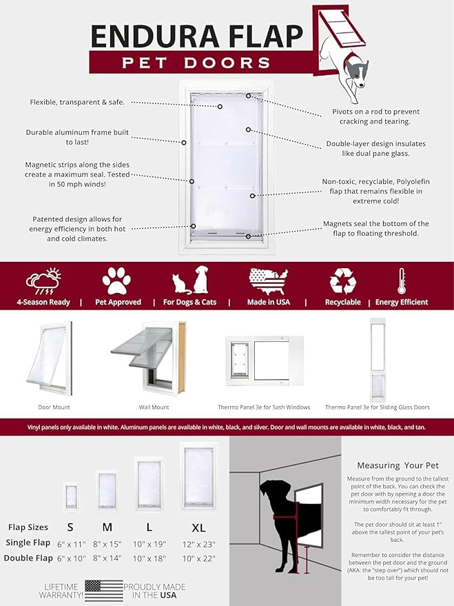 Endura Flap Double Flap Pet Door for Door Installations | Stylish for Interior & Exterior Doors | Durable Aluminum Frame & Weatherproof Dual-Layer Flap | Black, Medium, Double Flap