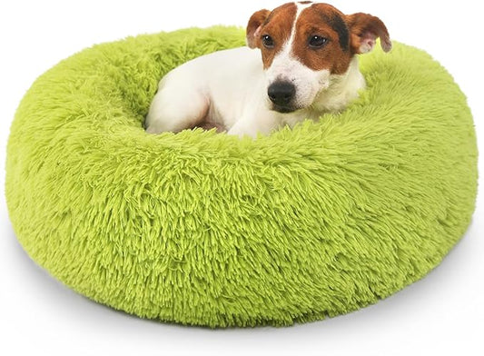 Calming Donut Dogs Beds for Small Dogs Washable,23inch Plush Round Pet Bed for Cozy Sleep,Fluffy Faux Fur Large Cat Bed,Fits up to 25 lbs Pets,Green