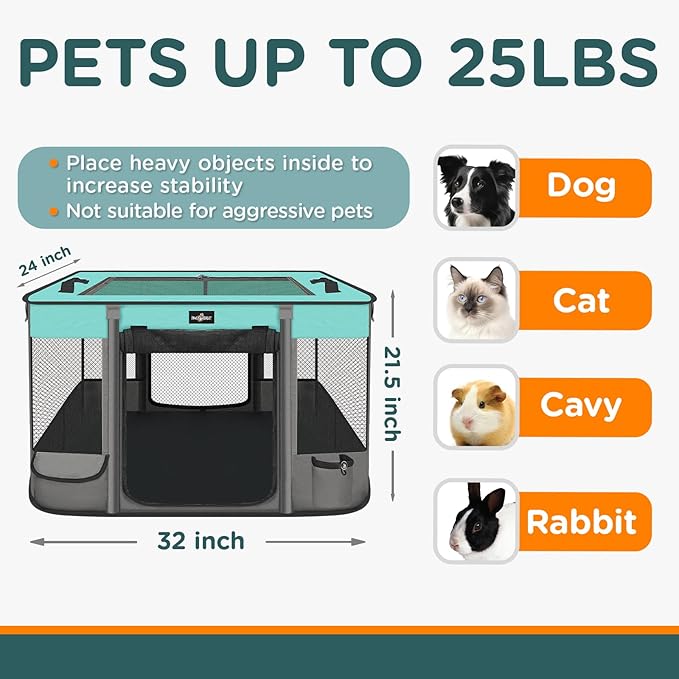 Foldable Pet Kitten Playpen, Waterproof Portable Dog Cat Playpen Kennel Tent for Small Cat Dog, Retractable Shade Cover with Free Carrying Case, Indoor Outdoor Use for Small Animals.