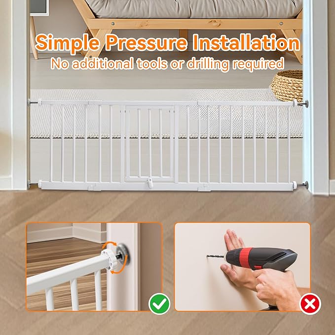 14" Height Short Dog Gate Adjustable18-48" Extra Wide Dog Gate with Small Cat Door,Pet Gate with 4 Extension Kits Pressure Mounted for Doorways & Stairs(White, 14" Height)
