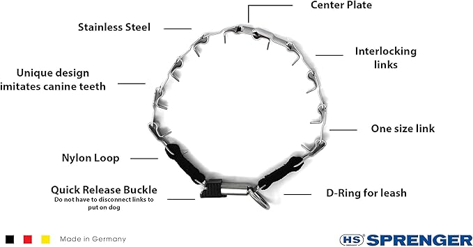 Herm Sprenger Neck Tech Stainless Steel Prong Dog Training Collar with Quick Release Buckle Pet Pinch Collar No-Pull Collar for Dogs Made in Germany 19 inches