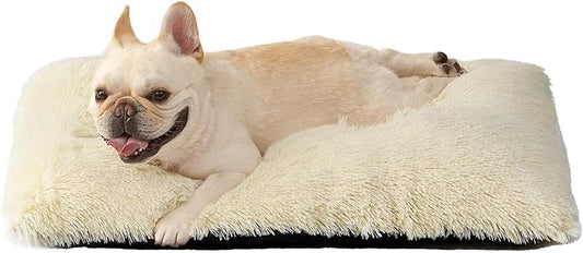 EHEYCIGA Fluffy Dog Crate Bed for Medium Dogs, Plush Faux Fur Crate Pad, Calming Anti Anxiety Medium Dog Bed, Washable Soft Warm Mat with Non-Slip Bottom, Ivory Beige