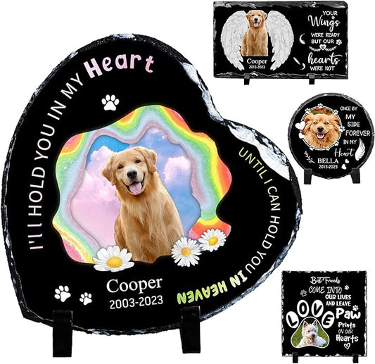 Pet Memorial Stones for Dogs Personalized Photo Rock Slate Heart Shape Customized Memorial Stone Gifts for Loss Dog Cat
