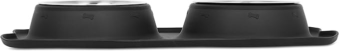 Internet's Best Bone Dog Bowl Set | Double Stainless Steel Pet Food Water Bowls | No Spill Silicone Stand | Large Medium Breeds | Black