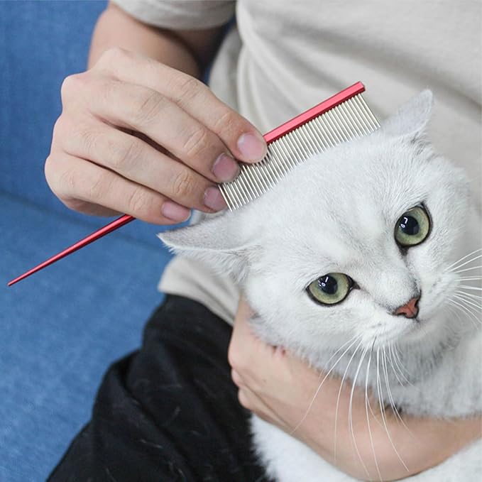 Pet Grooming Comb for Cat and Dog Hairstyling - Rat Tail Trimmer, Float Hair Removal Dematting Tool with Rounded Ends for Home Grooming