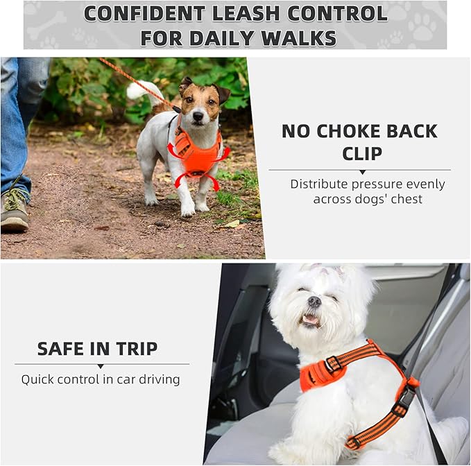 No Pull Dog Harness with A Free Heavy Duty 5ft Dog Leash, Adjustable Soft Padded Dog Vest, Reflective No-Choke Pet Oxford Vest with Easy Control Handle for Small and Large Dogs(Orange, Small)