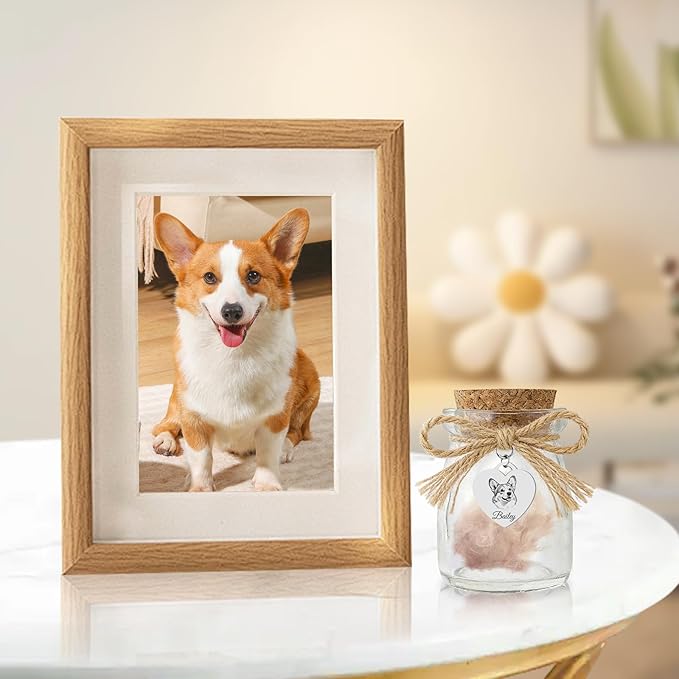 Custom Pet Hair Memorial Bottle with Engraved Photo & Text, Personalized Pet Fur Keepsake for Dog Cat Hair, Loss of Dog Sympathy Gift (Style 2)