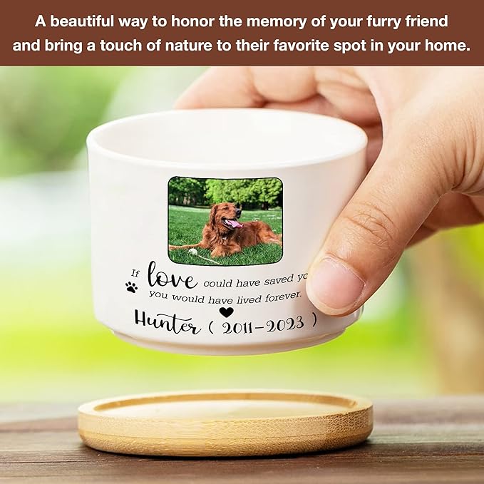 Customized Dog Memorial Picture Plant Pot Remembrance Gifts Heartfelt Sentimental Quote Loss Plaque In Loving Memory of Dog Cat Plant Pot for Your Loss Sympathy Decor Gifts Pawprints Pet