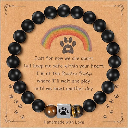 Pet Memorial Stone Bracelet, Pet Sympathy Rainbow Bridge Pets Memorial Bracelet with Card Dog Memorials Gifts for Men Women Who Loss of Beloved Dog Cat