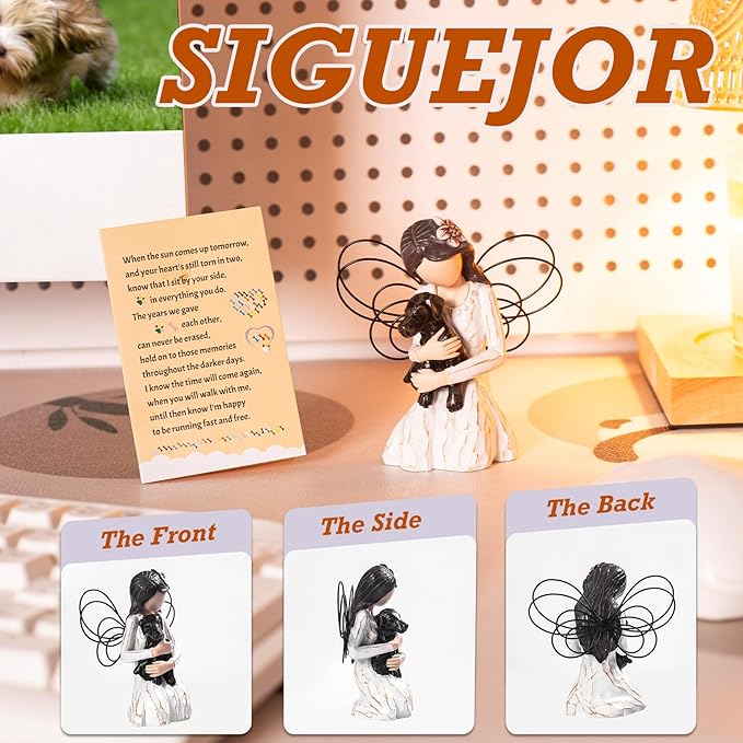 Loss of Dog Sympathy Gift, Dog Memorial Gifts, Angel Figurine, Remembrance Keepsake, Pet Sympathy Gift(Black)