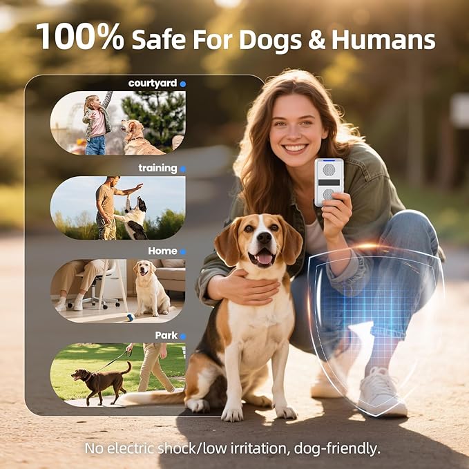 Ultrasonic Anti Barking Device for Dogs, Type-C Rechargeable Dog Bark Deterrent Devices with Adjustable Frequency & 30 FT Range Dog Bark Box, Behavior Corrector for Indoor&Outdoor Use-White