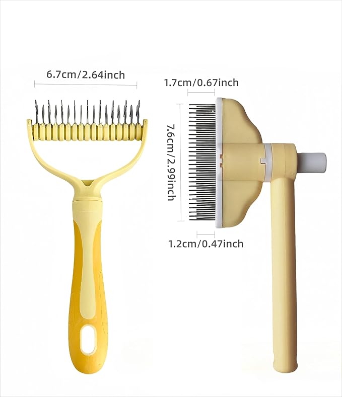3-in-1 Pet Grooming Kit: Detangling Comb & Self-Cleaning Rotating Brush for Dogs Cats - Stainless Steel Teeth, Slicker Brush Alternative, Tangle Remover, Shedding Tool w/Grooming Mat
