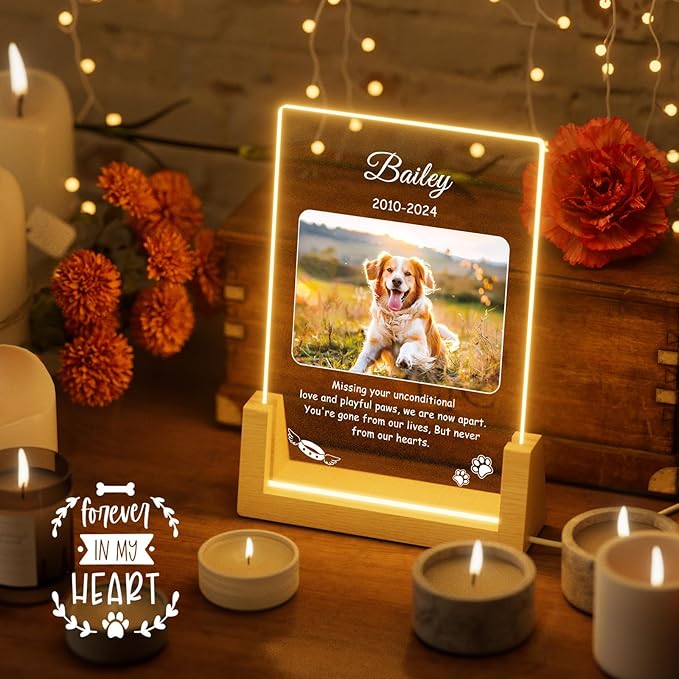 Bemaystar Personalized Pet Memorial Gifts - in Memory of Dog Night Lights, Custom Dog Memorial Gifts for Loss of Dog, Pet Loss Gifts, Memorial Plaques for Dogs, Pet Horizontal Memorial Gifts